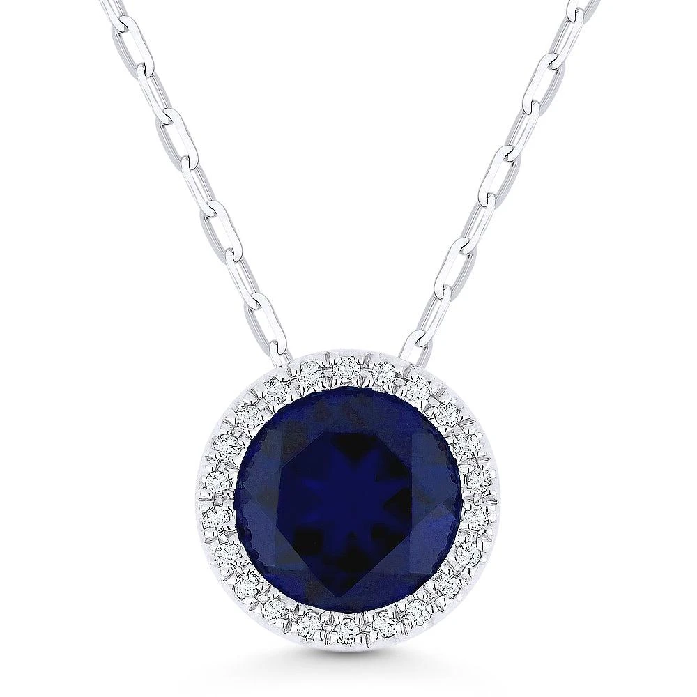 SSELECTS 1.75Ct Sapphire 16"pendant Necklace In 14K White Gold 1