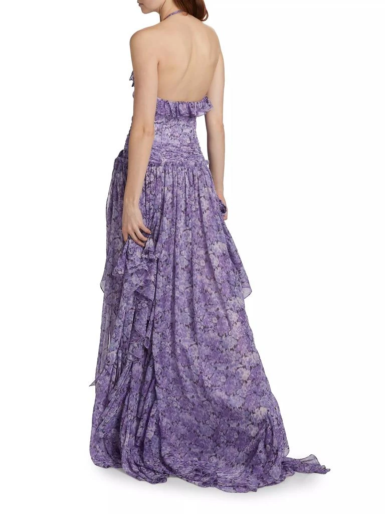 Cinq à Sept Agatha Floral Ruffled Chiffon Halterneck Gown 5