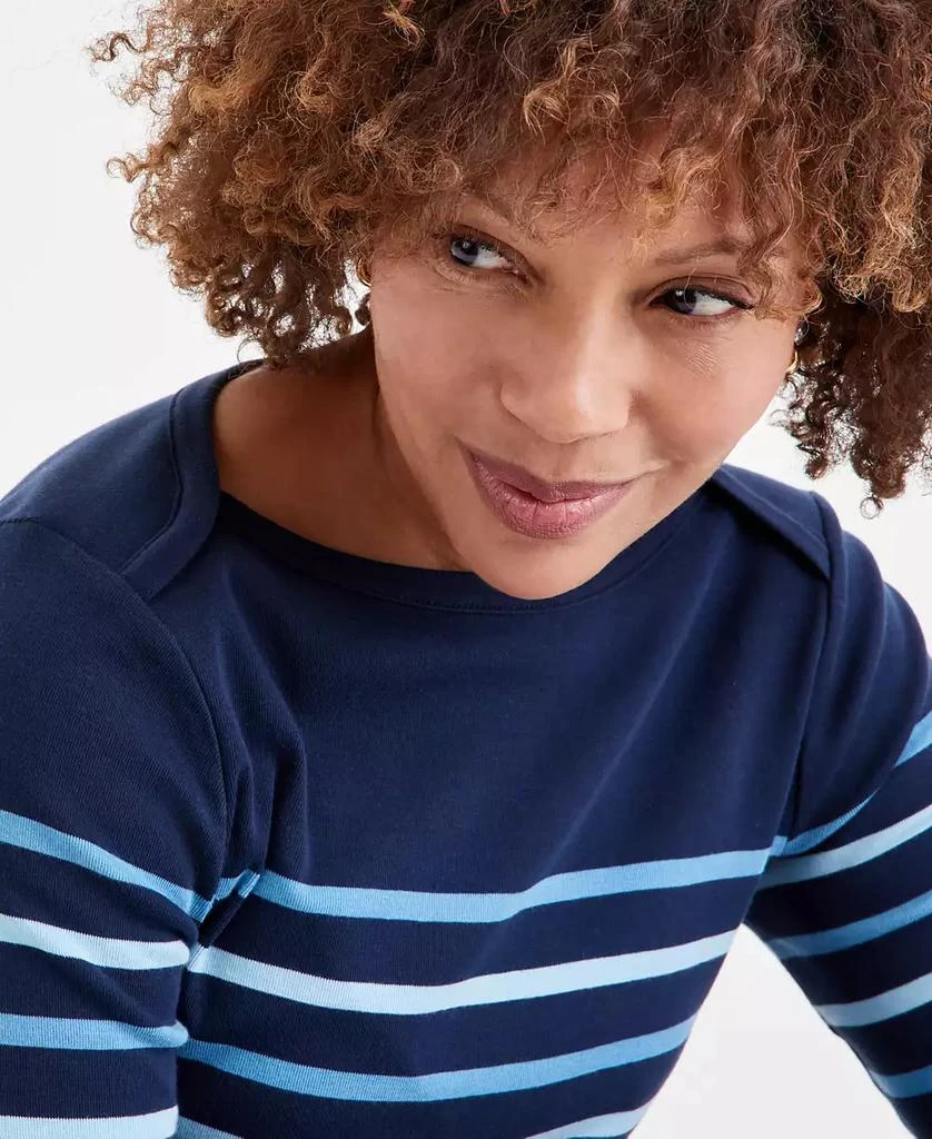 Style & Co Women's Striped Pima Cotton 3/4-Sleeve Top, Exclusively at Macy's 3