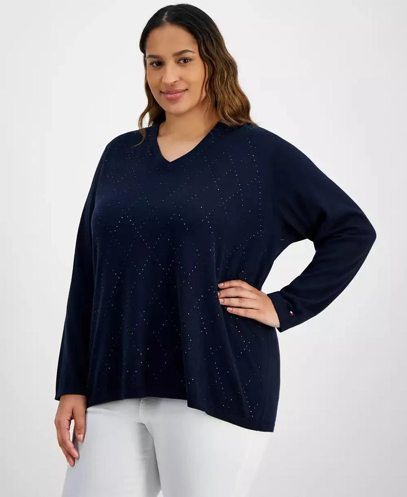Tommy Hilfiger Plus Size Rhinestone Argyle Sweater 1