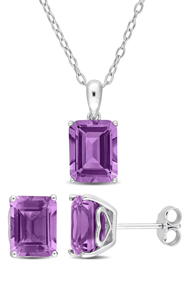 DELMAR Emerald Cut Amethyst Pendant Necklace 
Stud Earrings Set