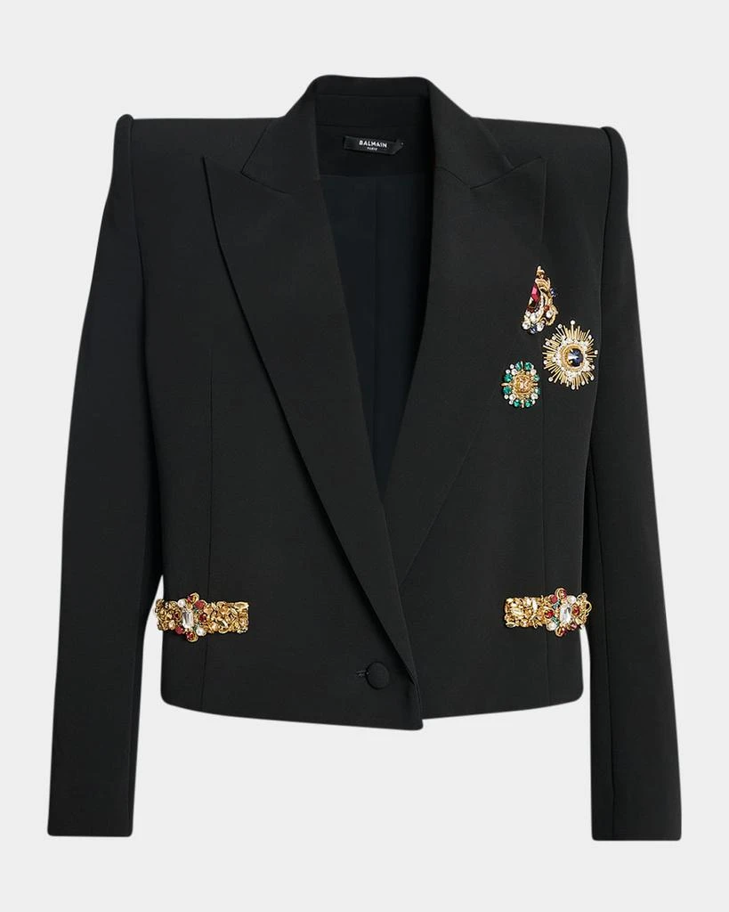 Balmain Spencer Jeweled Strong-Shoulder Oversized Blazer