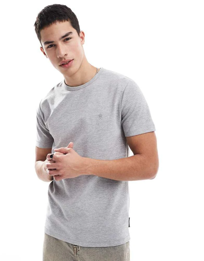 French Connection Mens French Connection micro ottoman t-shirt in light grey melange 3