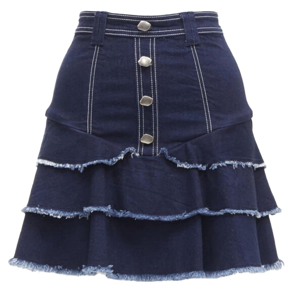 Aje Aje hamme silver buttons ayed edge tie denim skirt