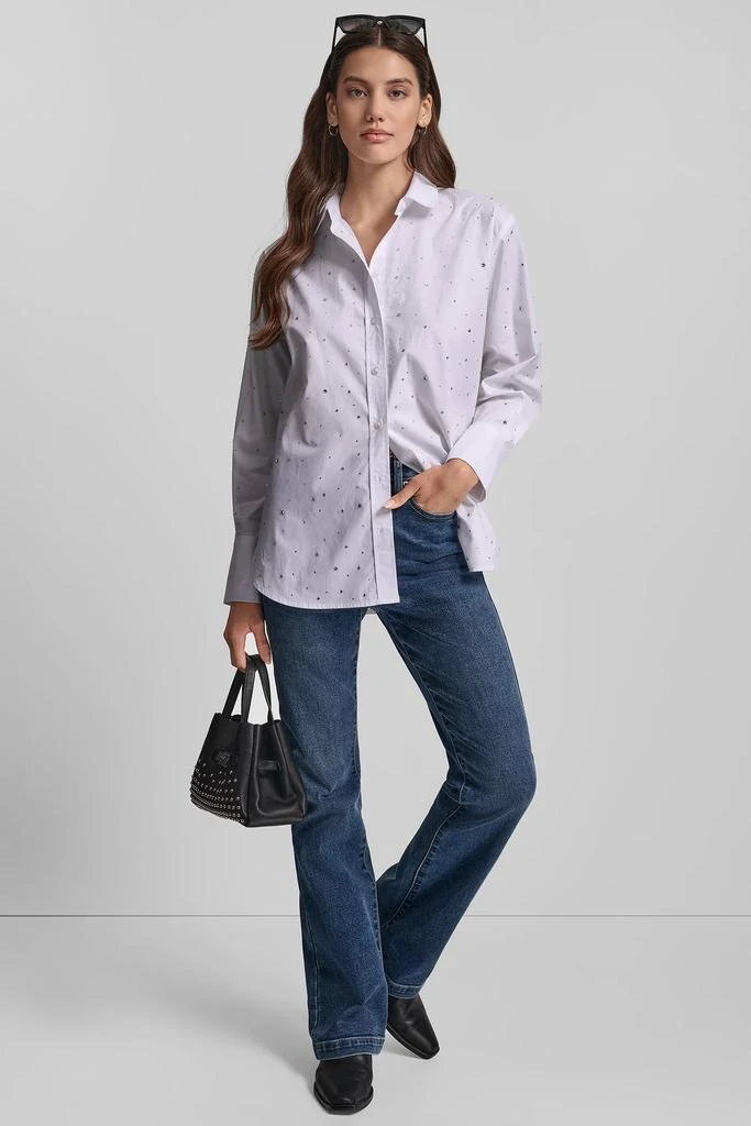 DKNY Poplin Button Front Long Sleeve Shirt White M Woman