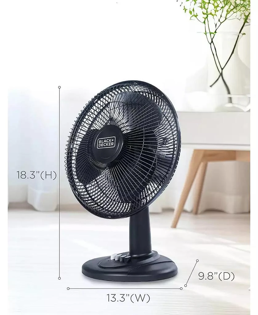Black & Decker BLACK+DECKER Desk Fan for Home and Office, 12” Fan with 3 Speed Settings, Oscillating Portable Fan, Black 5