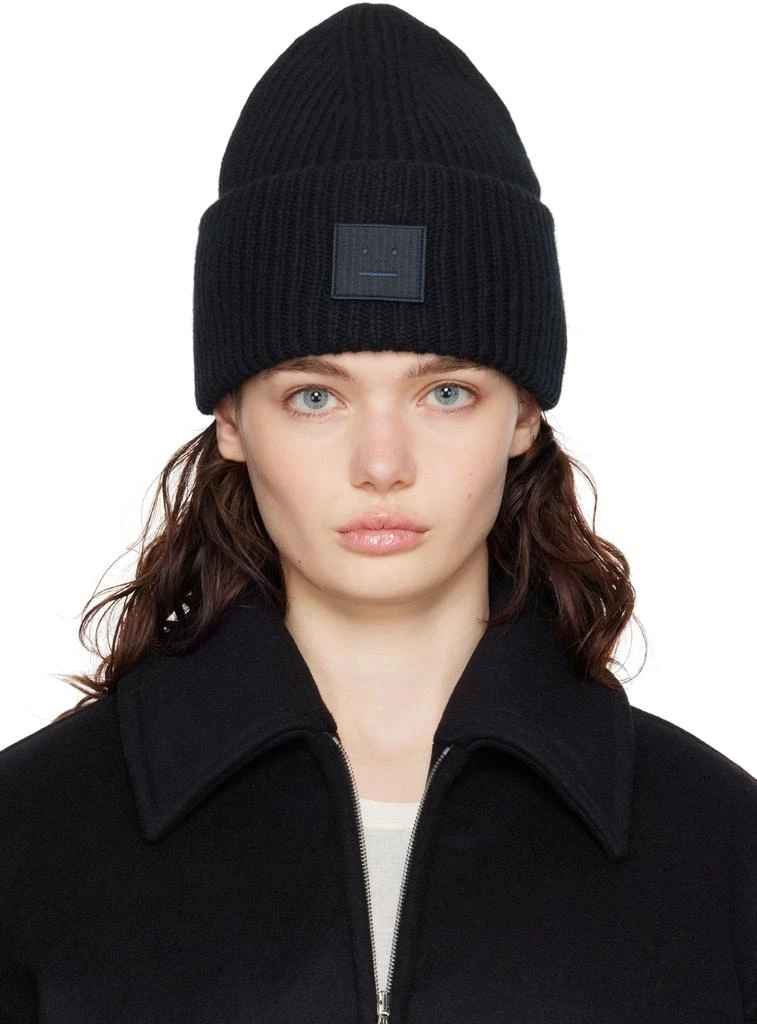 Acne Studios Black Large Face Logo Beanie 1
