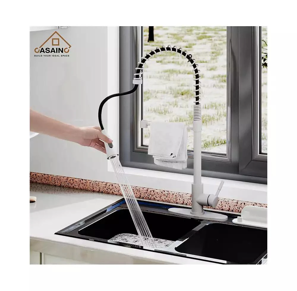 CASAINC Spring Pull Down Sprayer Kitchen Faucet with Dual-Function Spray Head and Deck Plate 3