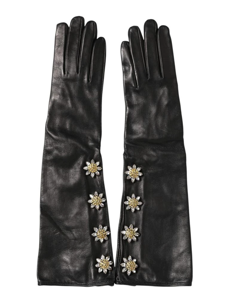 Dolce 
Gabbana Leather Embellished Long Mitten Women
s Gloves (Pre-Owned)