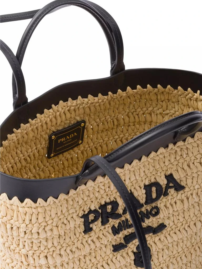 Prada Small Woven Fabric and Leather Tote Bag 5