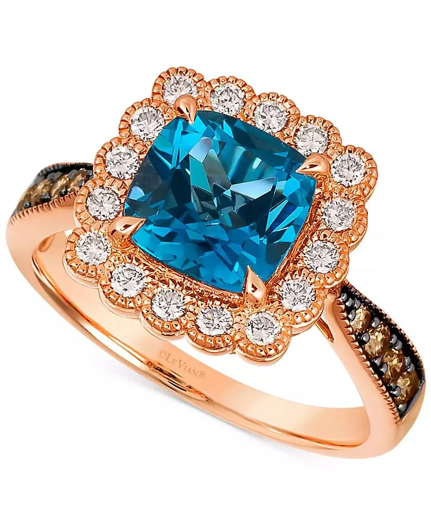 Le Vian Deep Sea Blue Topaz (2-1/2 ct. t.w.) & Diamond (1/2 ct. t.w.) Cushion Halo Ring in 14k Rose Gold 1