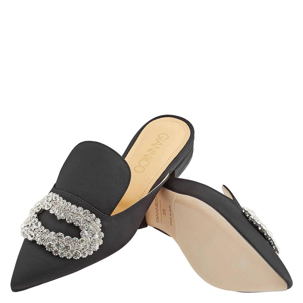 GIANNICO Ladies Black Daphne Flat Satin Mules