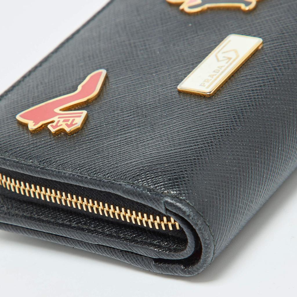 Prada Prada Black Saffiano Leather Rabbit Charm Embellished