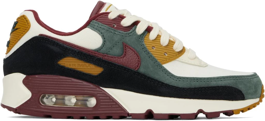 NIKE White & Burgundy Air Max 90 Premium Sneakers 1