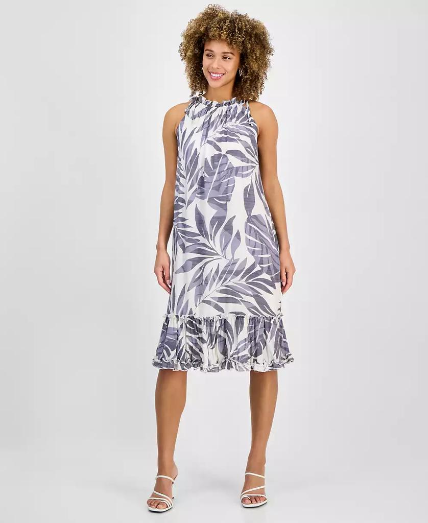 Robbie Bee Petite Printed Sleeveless Ruffle-Trim A-Line Dress