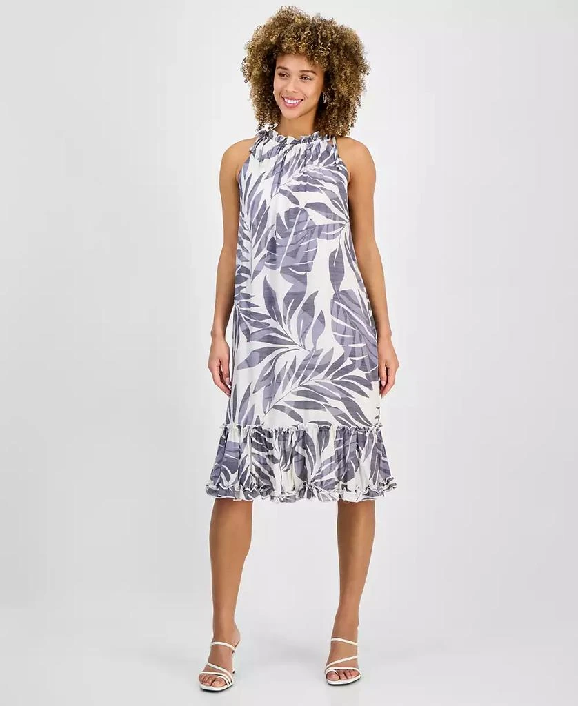 Robbie Bee Petite Printed Sleeveless Ruffle-Trim A-Line Dress 1