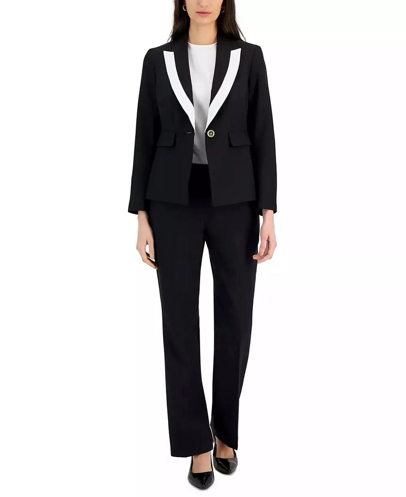 Le Suit Women's Contrast-Trim Peak-Lapel Pantsuit, Regular and Petite 1