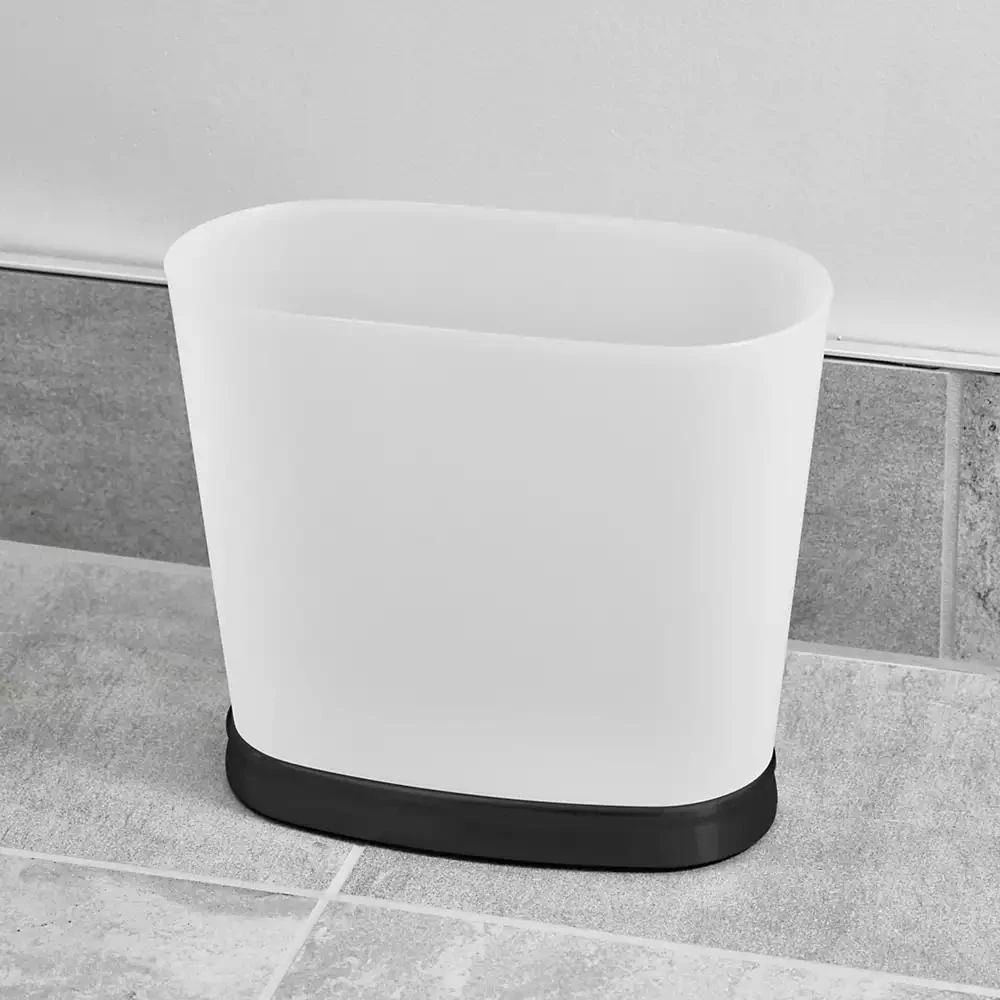 iDesign mSmall Oval Bathroom Trash Can - Frost/Matte Black - Made in USA 3
