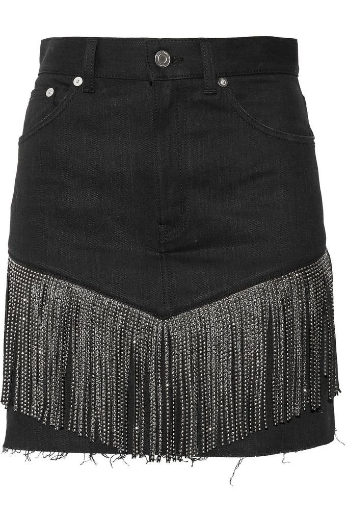 Yves Saint Laurent Fringed studded denim mini skirt 1