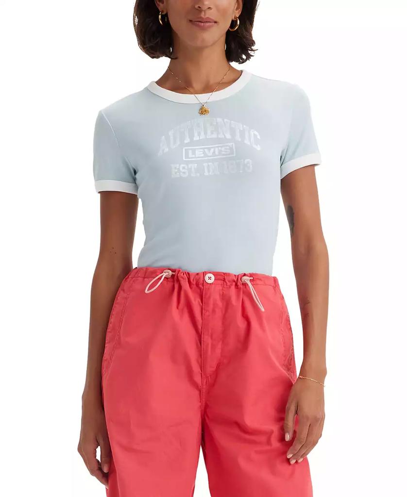 売れ筋商品|||リーバイス Tシャツ トップス レディース Women's Graphic Rickie Cotton Ringer T-Shirt Authentic Box Tab Dusty Blue Graphic Rickie Tee - Blue | Levi's® US
