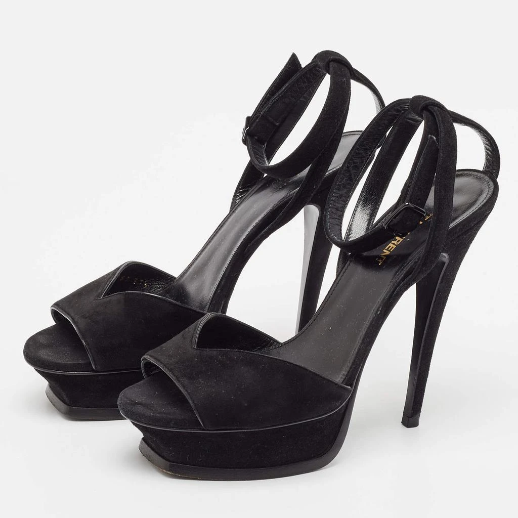 Yves Saint Laurent Saint Laurent Black Suede Ankle Strap Platform Sandals Size 37.5 2