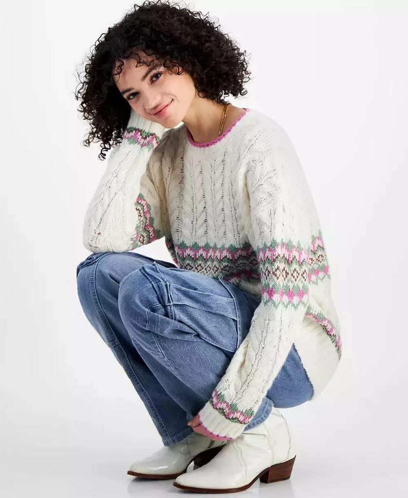 Sugar Moon Juniors' Cable-Knit Fair Isle Sweater 3