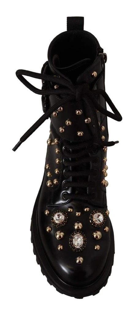 Dolce & Gabbana Black Leather Crystal Embellished Boots Shoes/EU41/US8/Black Dolce & Gabbana Black Leather Crystal Embellished Boots  main image 2