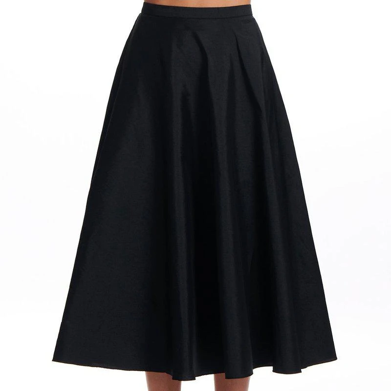 EMILY SHALANT Black A-Line Taffeta Midi Skirt 1