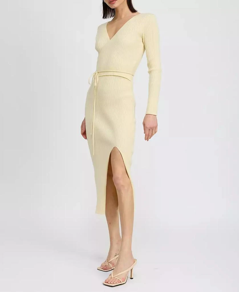 En Saison Women's Merril Ribbed Long-Sleeve Slit-Front Dress 4