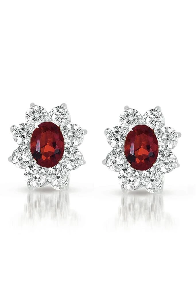 Genevive GENEVIVE Sterling Silver Ruby Cubic Zirconia Flower Stud Earrings 1