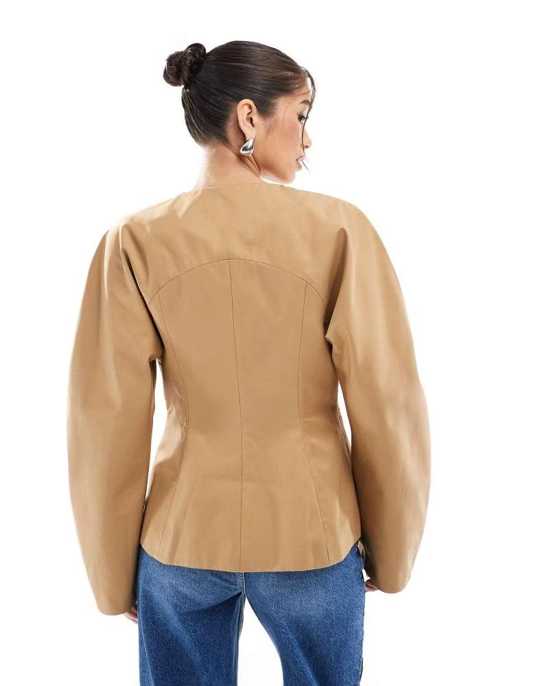 ASOS ASOS DESIGN extreme sleeve nipped waist blazer in camel 3
