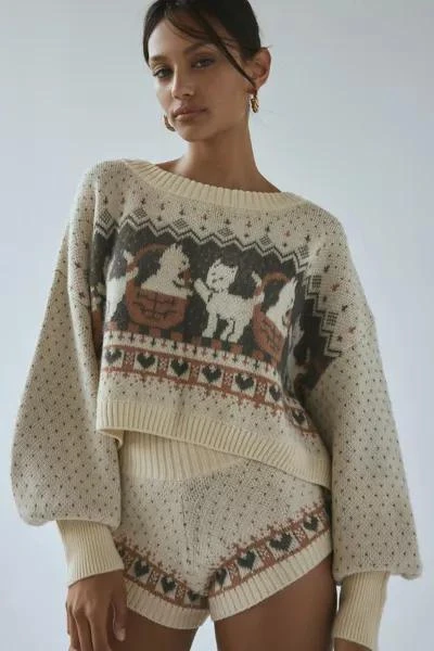 Out From Under Out From Under Catching Feelings Fairisle Print Cropped Pullover 1