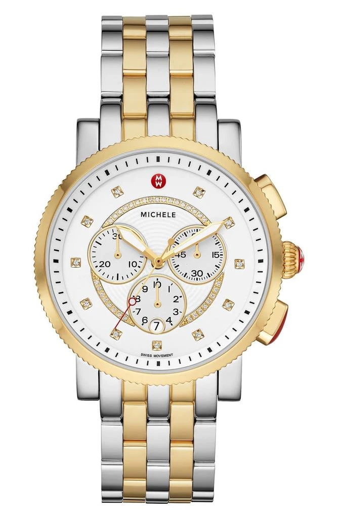 Michele Women's Sport Sail Diamond Accent Two-Tone Bracelet Watch, 42mm - 0.13 ctw 1