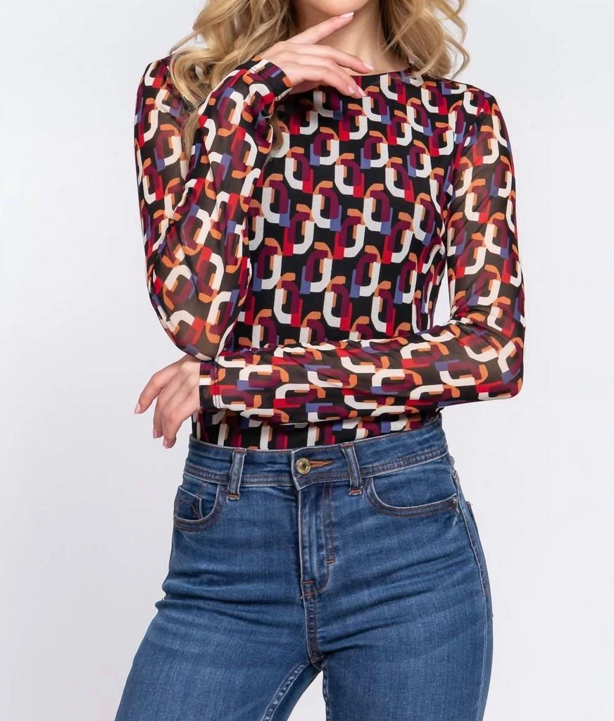 Active USA Active Usa - Long Sleeve Printed Mesh Bodysuit 2