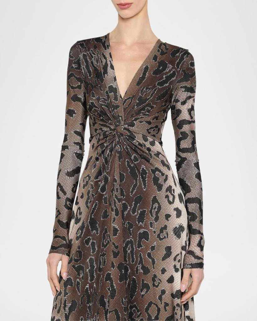 PRABAL GURUNG Leopard-Print Twisted Long-Sleeve Jersey Midi Dress 4