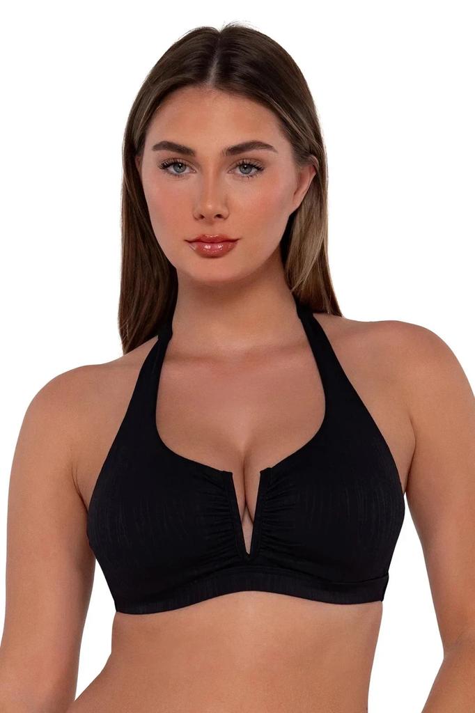 Sunsets Vienna Bikini Top Women's Black Crossback Strap V-Wire Swim GBO513