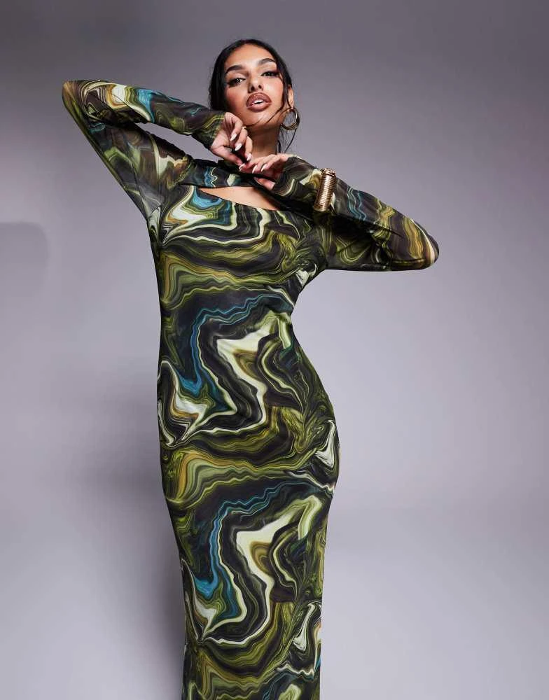 green emerald velvet dress Umgee Women's Green Swirl Print with Front Tie Midi Dress
