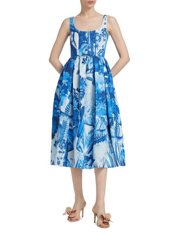 Erdem Abstract Cotton-Blend Fit-And-Flare Midi-Dress