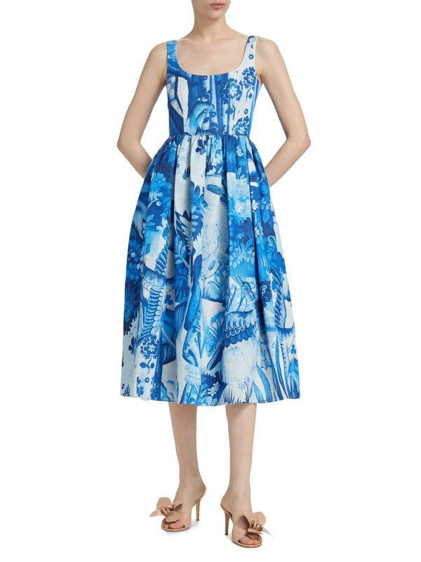 Erdem Abstract Cotton-Blend Fit-And-Flare Midi-Dress 1