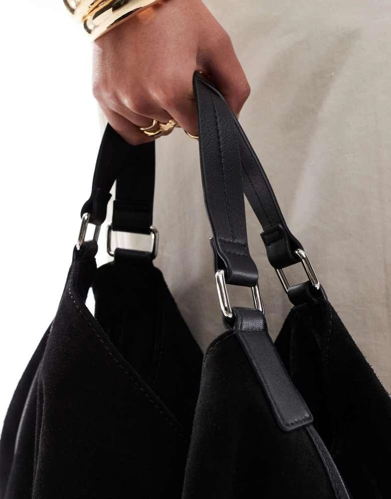 ASOS ASOS DESIGN large suede tote bag with leather piping detail in black 3