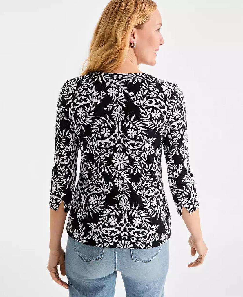 Style & Co Women's Printed Pima Cotton 3/4-Sleeve Top, Exclusively at Macy's