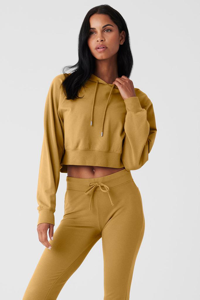 Alo Yoga Cropped Double Take Hoodie - Golden Olive Branch