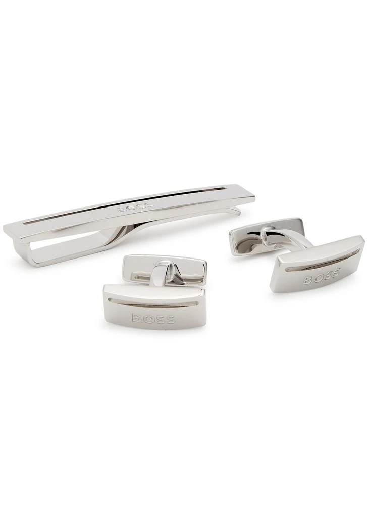Hugo Boss Logo-engraved tie pin and cufflink set 1