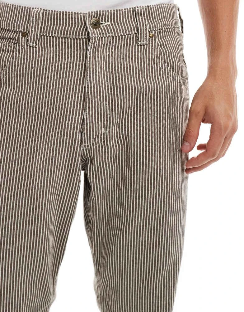 DICKIES Dickies garyville hickory striped trousers in brown 5