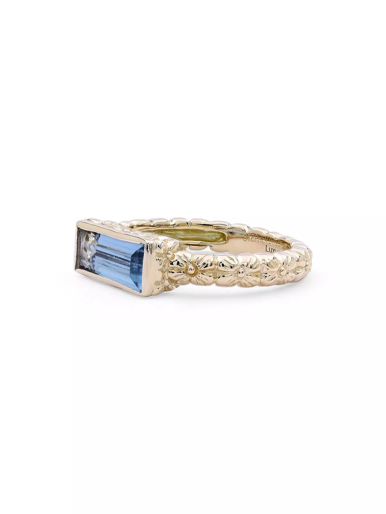 Stephen Dweck Luxury 18K Gold, Diamond & Blue Topaz Baguette Ring