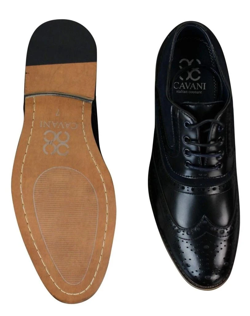 House Of Cavani Mens Classic Navy Suede Oxford Brogue Shoes in Black Leather 4