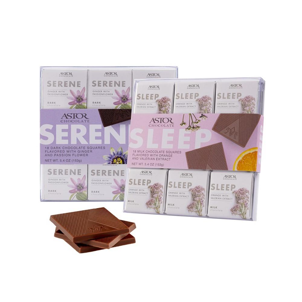 Astor Chocolate Herbal Duo with Deluxe Chocolate Squares in Serene and Sleep 2 Pack Set, 36 Pieces