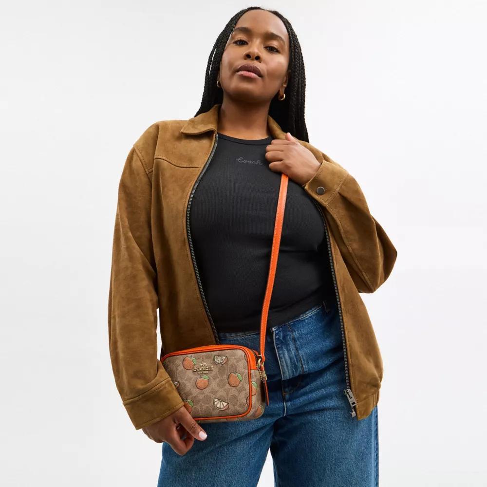 Coach Mini Jamie Camera Bag In Signature Canvas With Orange