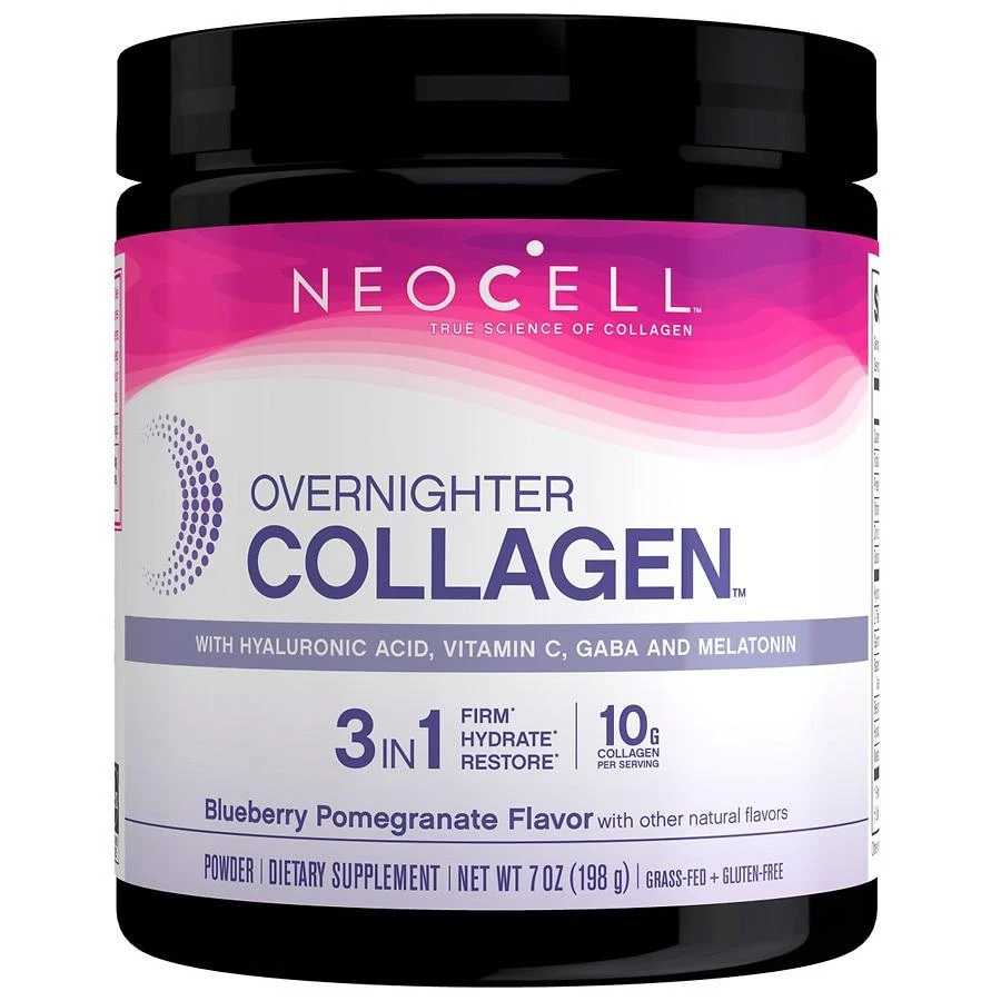 NeoCell Overnighter Collagen Powder with Hyaluronic Acid, Vitamin C, GABA and Melatonin Blueberry Pomegranate 1