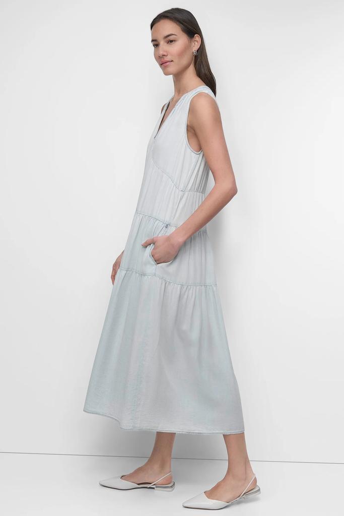 DKNY TENCEL TIERED MIDI SWING DRESS